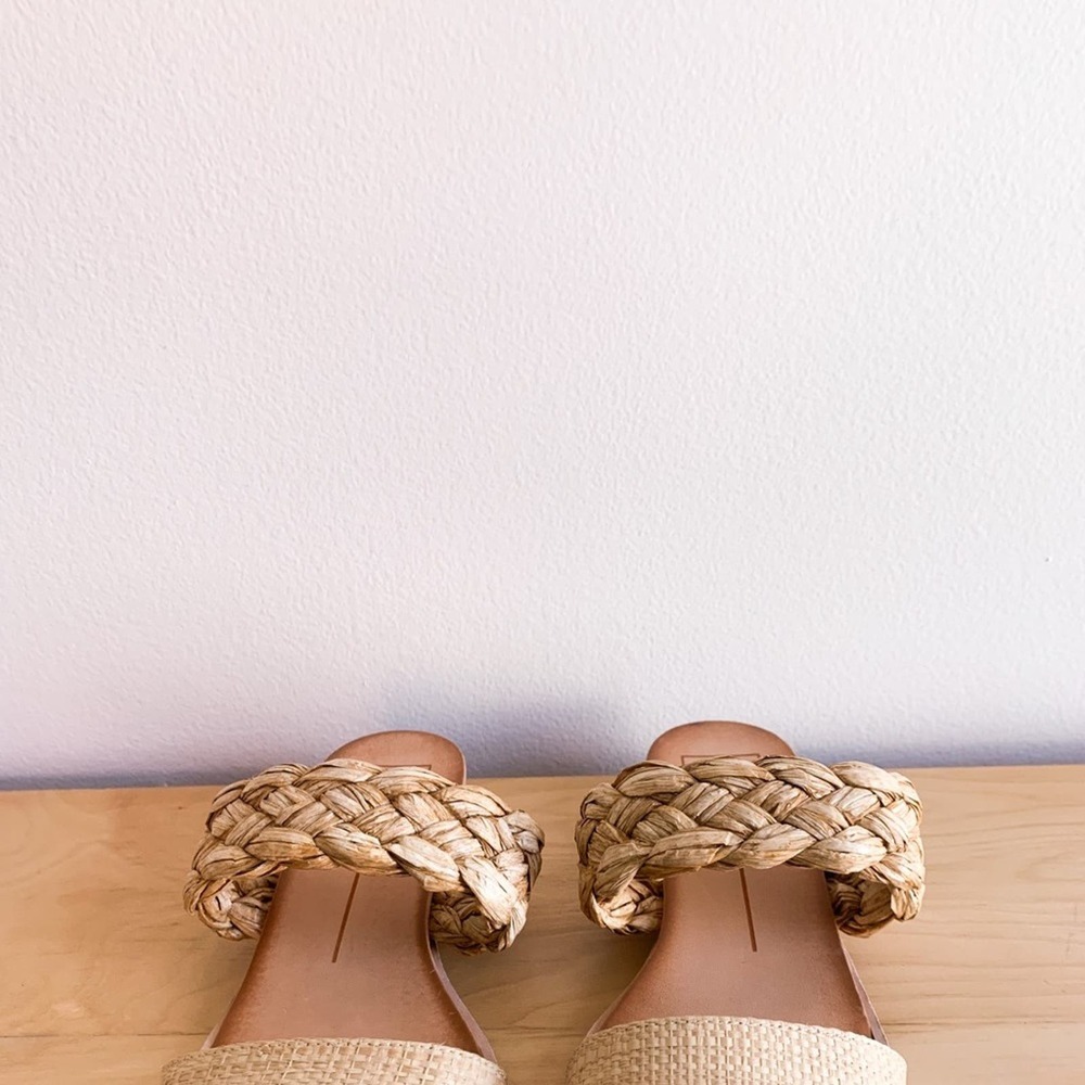 NEW Dolce Vita Beige Braided Raffia Persey Slide Sandals - Picture 5 of 8